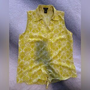 (B5) Ann Taylor Sleeveless Button-Down Geometric Print Lime White Top Blouse XS